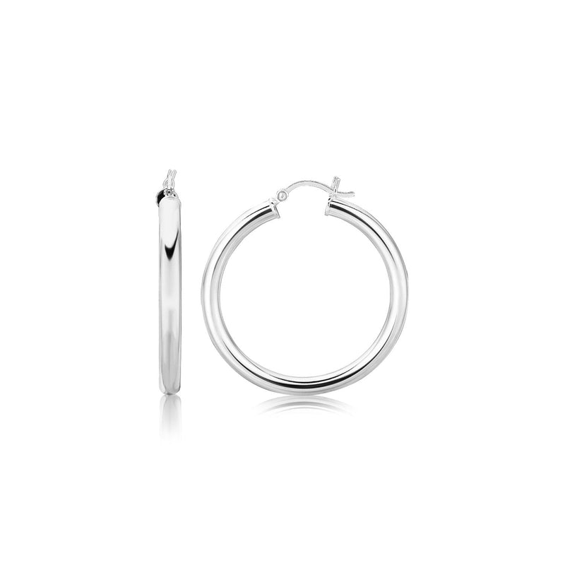 Bids.com Sterling Silver Thick Rhodium Plated Polished Hoop Style Earrings (35mm) Earrings
