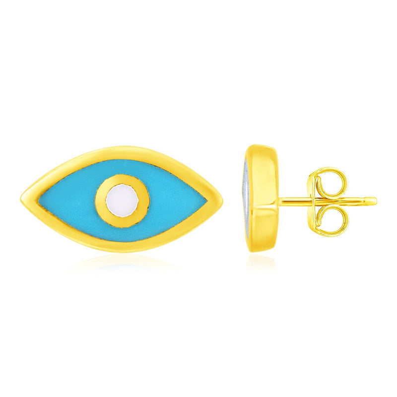 Bids.com 14K Yellow Gold Blue Evil Eye Earrings with Enamel Earrings