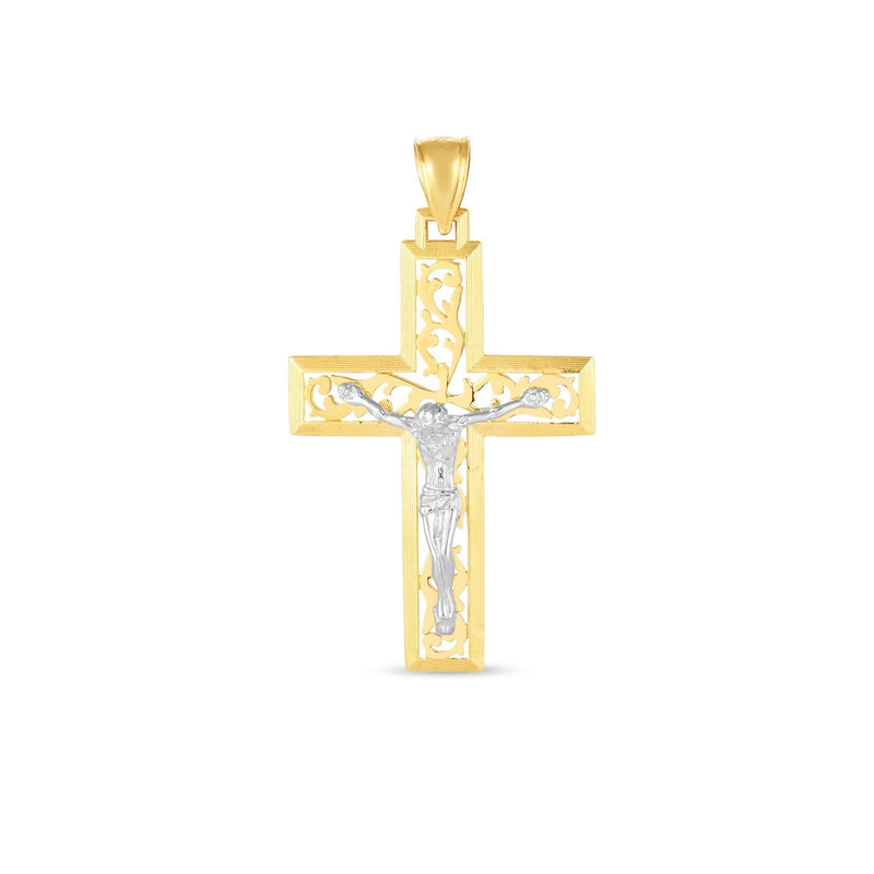 Bids.com 14k Two Tone Gold High Polish Diamond Cut Cross Pendant Pendants
