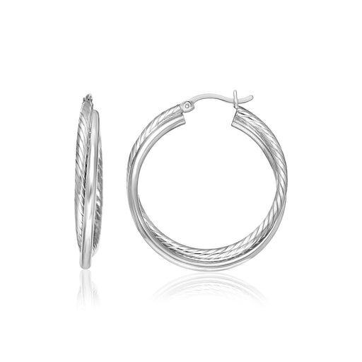 Bids.com Sterling Silver Ridged Hoop Earrings with Textured Design Earrings