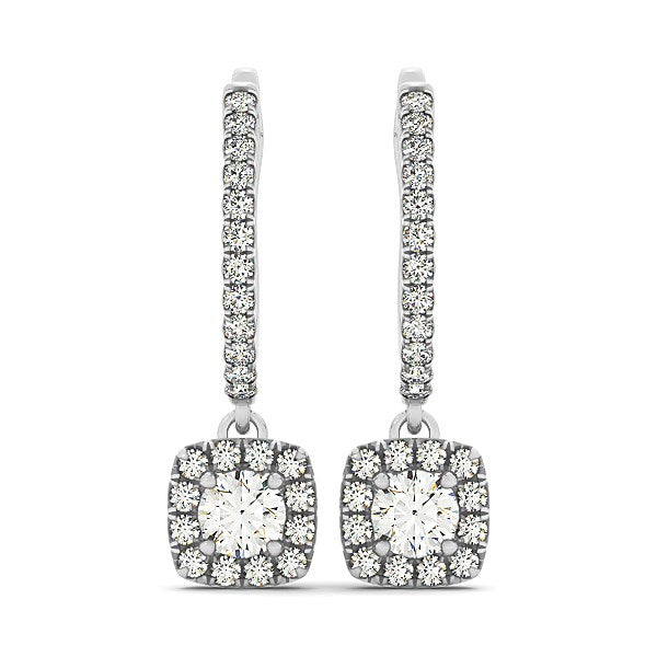 Bids.com Cushion Shape Halo Style Diamond Drop Earrings in 14k White Gold (1/2 cttw) Earrings