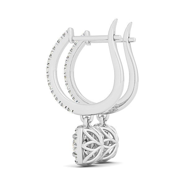 Bids.com Cushion Shape Halo Style Diamond Drop Earrings in 14k White Gold (1/2 cttw) Earrings