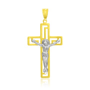 Bids.com 14k Two-Tone Gold Cross with Figure Pendant Pendants