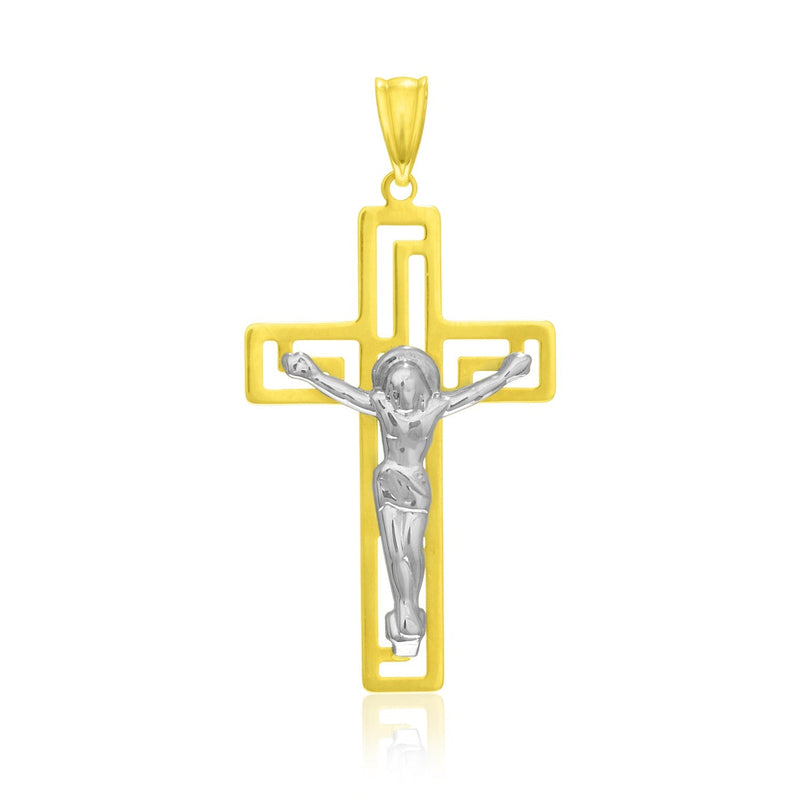 Bids.com 14k Two-Tone Gold Cross with Figure Pendant Pendants