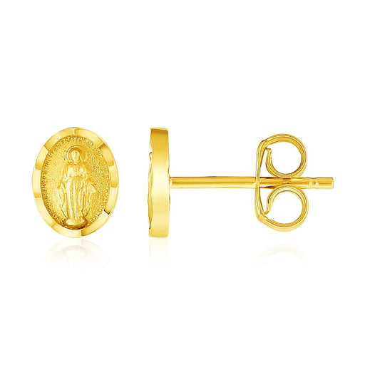 Bids.com 14k Yellow Gold Oval Religious Medallion Post Earrings Earrings