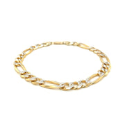 Bids.com 7.0mm 14K Yellow Two Tone Solid Pave Figaro Bracelet Bracelets