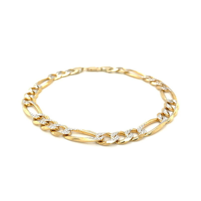 Bids.com 7.0mm 14K Yellow Two Tone Solid Pave Figaro Bracelet Bracelets