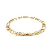 Bids.com 7.0mm 14K Yellow Two Tone Solid Pave Figaro Bracelet Bracelets