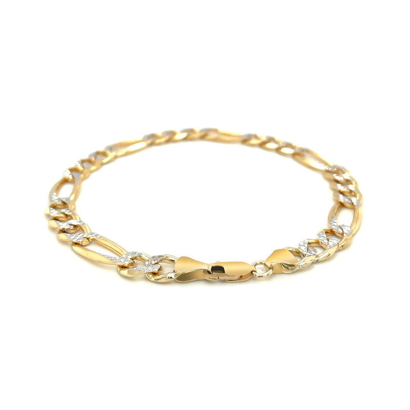 Bids.com 7.0mm 14K Yellow Two Tone Solid Pave Figaro Bracelet Bracelets
