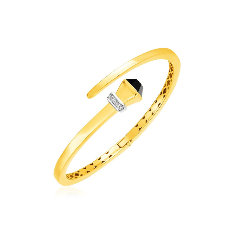 Bids.com 14k Yellow Gold Crossover Style Hinged Bangle Bracelet with Onyx and Diamonds Bracelets