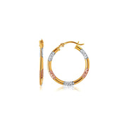 Bids.com 10k Tri-Color Gold Classic Hoop Earrings with Diamond Cut Details Earrings