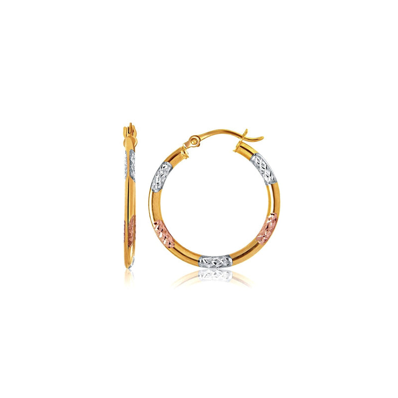 Bids.com 10k Tri-Color Gold Classic Hoop Earrings with Diamond Cut Details Earrings