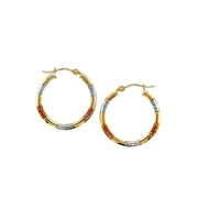 Bids.com 10k Tri-Color Gold Classic Hoop Earrings with Diamond Cut Details Earrings