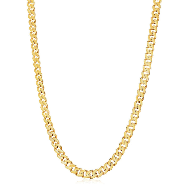 Bids.com 14k Yellow Gold White Pave High Polish Modern Lite Miami Cuban Chain (8.0mm) Necklaces