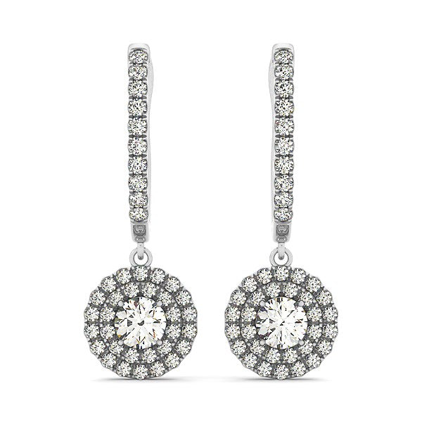 Bids.com 14k White Gold Double Halo Round Diamond Drop Earrings (1 cttw) Earrings