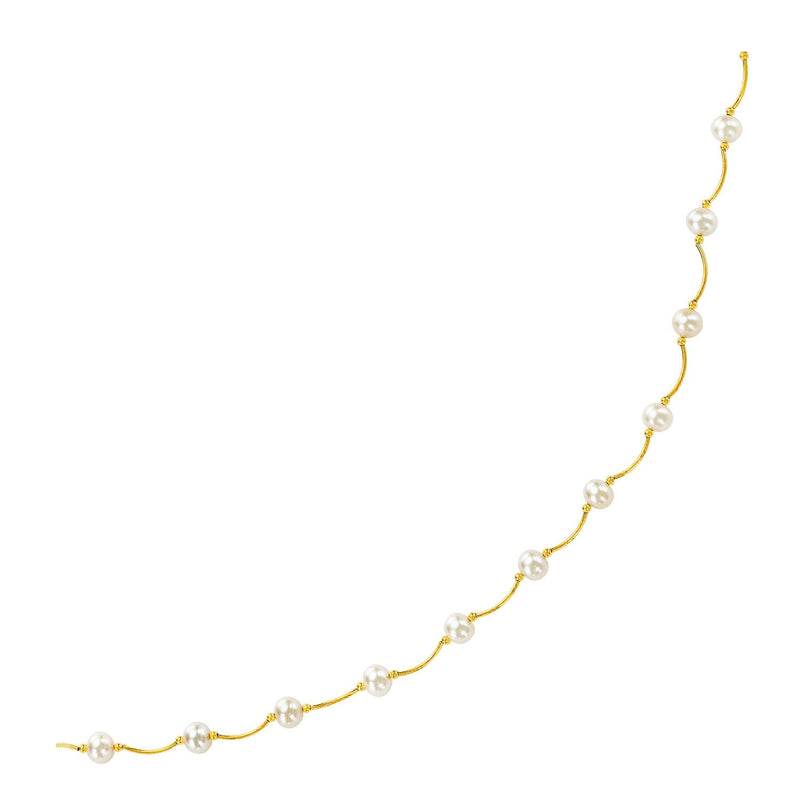 Bids.com 14k Yellow Gold Arc Link Necklace with White Pearls Necklaces