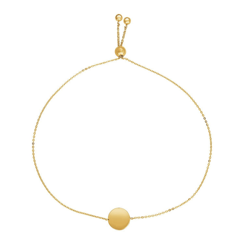 Bids.com Adjustable Bracelet with Shiny Circle in 14k Yellow Gold Bracelets