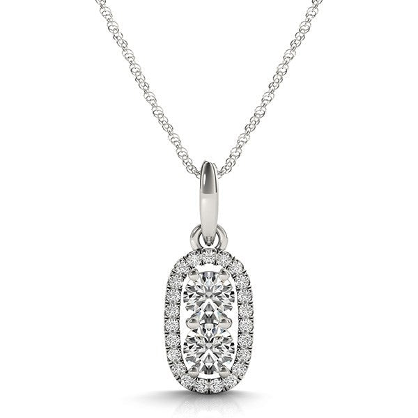 Bids.com Outer Oval Shaped Two Stone Diamond Pendant in 14k White Gold (5/8 cttw) Necklaces