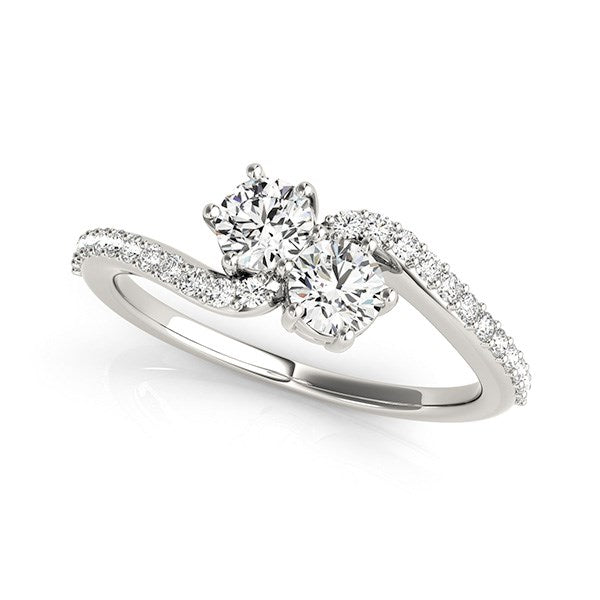 Bids.com Curved Band Two Stone Diamond Ring in 14k White Gold (3/4 cttw) Rings