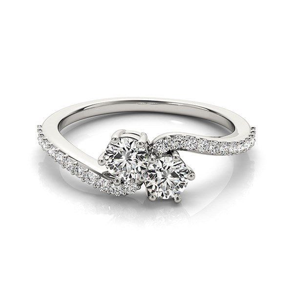 Bids.com Curved Band Two Stone Diamond Ring in 14k White Gold (3/4 cttw) Rings