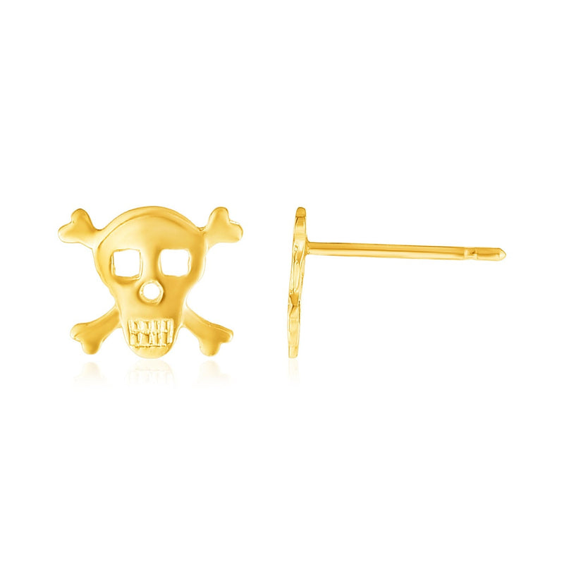 Bids.com 14K Yellow Gold Skull and Crossbones Post Earrings Earrings