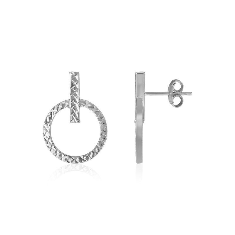 Bids.com 14k White Gold Textured Circle and Bar Post Earrings Earrings