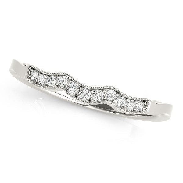 Bids.com 14k White Gold Wave Style Milgrained Diamond Wedding Ring (1/20 cttw) Rings