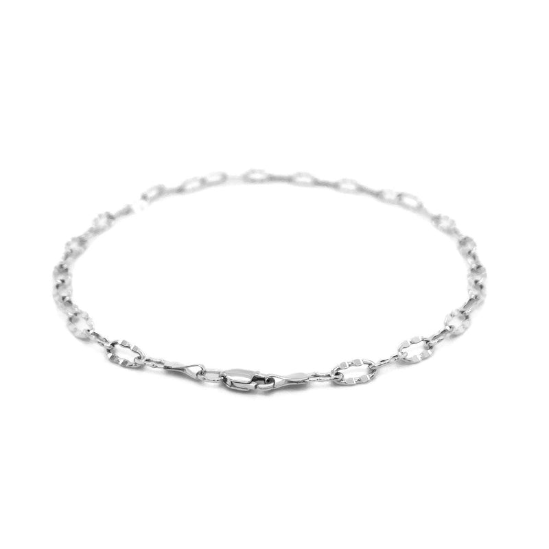 Bids.com 14k White Gold Anklet with Fancy Hammered Oval Links Accessories