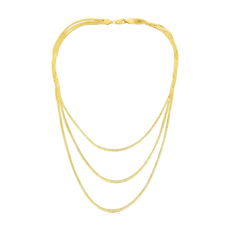 Bids.com 14k Yellow Gold Three Strand Herringbone Chain Necklace Necklaces