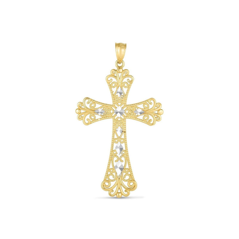 Bids.com 14k Two Tone Gold High Polish Diamond Cut Cross Pendant Pendants