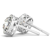 Bids.com 14k White Gold Four Prong Round Halo Diamond Earrings (1 1/6 cttw) Earrings