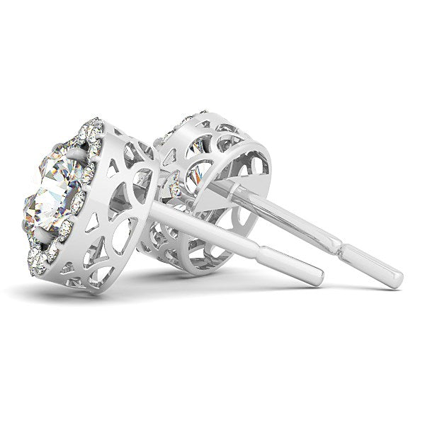 Bids.com 14k White Gold Four Prong Round Halo Diamond Earrings (1 1/6 cttw) Earrings