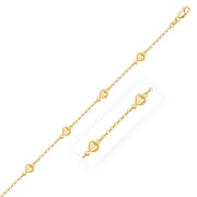 Bids.com 14k Yellow Gold Rolo Chain Bracelet with Puffed Heart Stations Bracelets