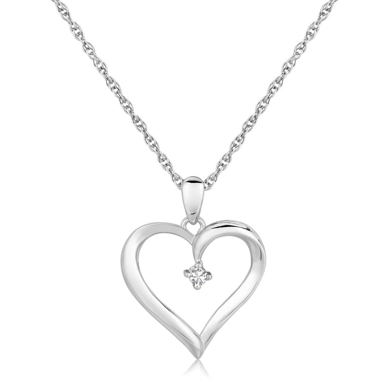 Bids.com Sterling Silver Diamond Embellished Open Heart Pendant (.03 cttw) Pendants