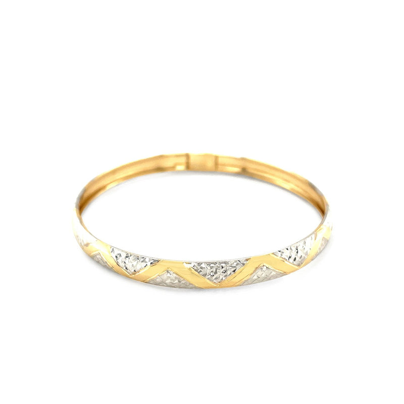 Bids.com 10k Two-Tone Gold Textured Zigzag Style Bangle Bracelets