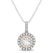 Bids.com Round Shape Halo Diamond Pendant in 14k White and Rose Gold (1/2 cttw) Necklaces