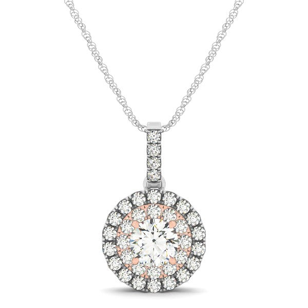 Bids.com Round Shape Halo Diamond Pendant in 14k White and Rose Gold (1/2 cttw) Necklaces