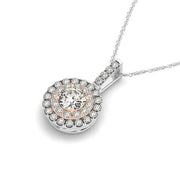 Bids.com Round Shape Halo Diamond Pendant in 14k White and Rose Gold (1/2 cttw) Necklaces