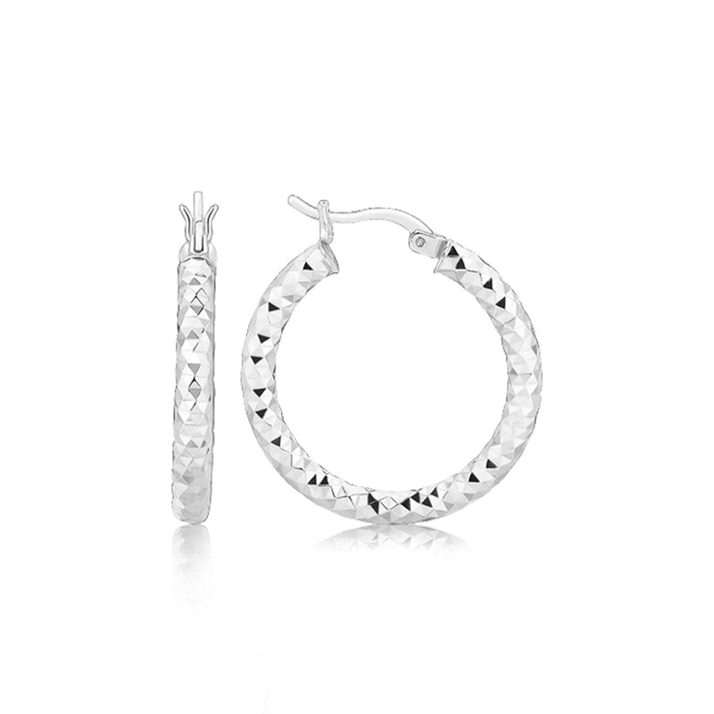 Bids.com Sterling Silver Faceted Style Hoop Earrings with Rhodium Finishing Earrings