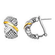 Bids.com Popcorn Texture Earrings with X Motif in Sterling Silver and 18k Yellow Gold Earrings