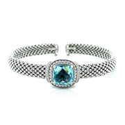 Bids.com Popcorn Texture Cuff Bangle with Blue Topaz and Diamonds in Sterling Silver Bracelets