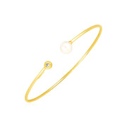 Bids.com 14k Yellow Gold Cuff Bangle with Pearl and Diamond Bracelets