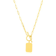 Bids.com 14k Yellow Gold Paperclip Chain Necklace with Rounded Rectangle Pendant Necklaces