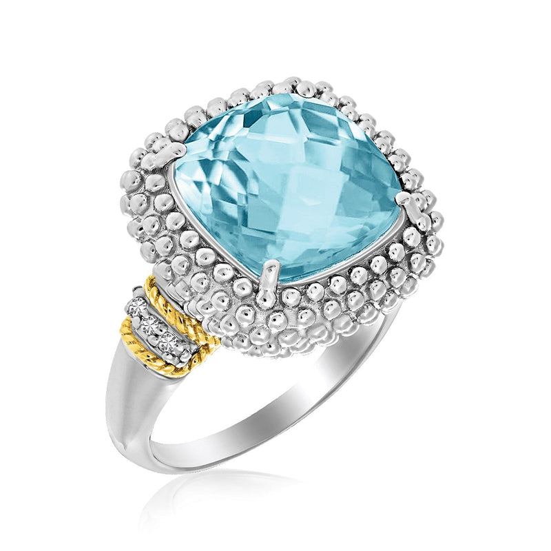 Bids.com 18k Yellow Gold & Sterling Silver Sky Blue Topaz and Diamond Popcorn Ring Rings