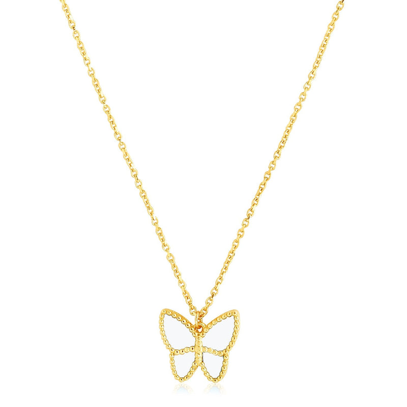 Bids.com 14k Yellow Gold High Polish Butterfly Peral Paste Necklace Necklaces