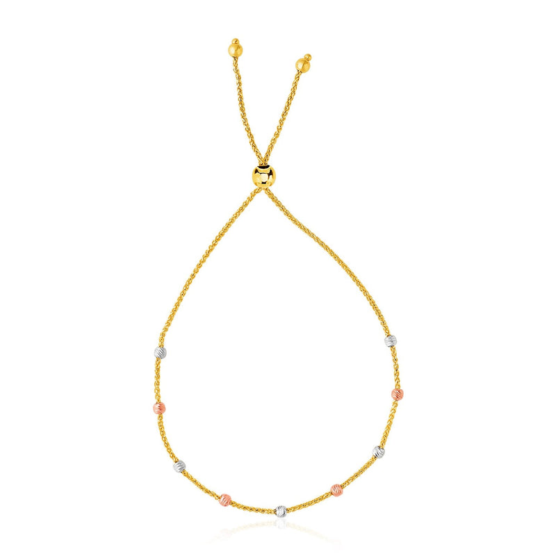 Bids.com 14k Tri-Color Gold Textured Bead Station Lariat Bracelet Bracelets