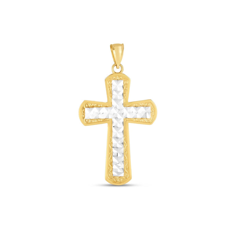 Bids.com 14k Two Tone Gold High Polish Diamond Cut Cross Pendant Pendants