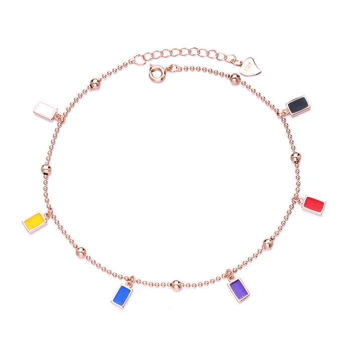 Rose Gold Multi Colored Charm Anklet