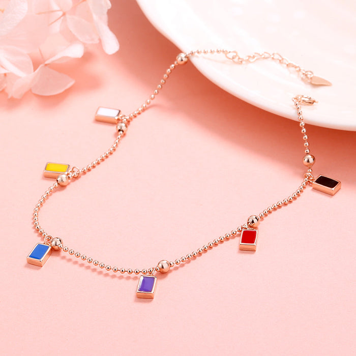 Rose Gold Multi Colored Charm Anklet