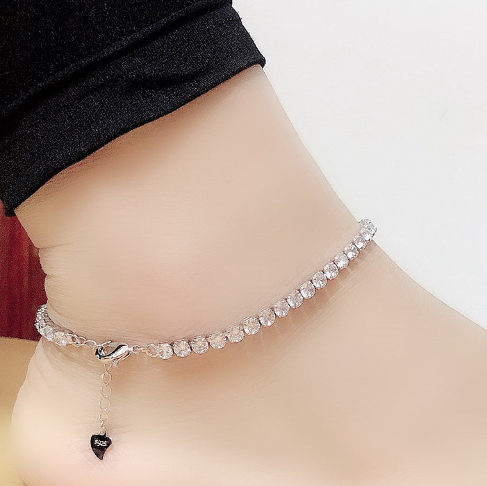 Sterling Silver Crystal Adjustable Anklet